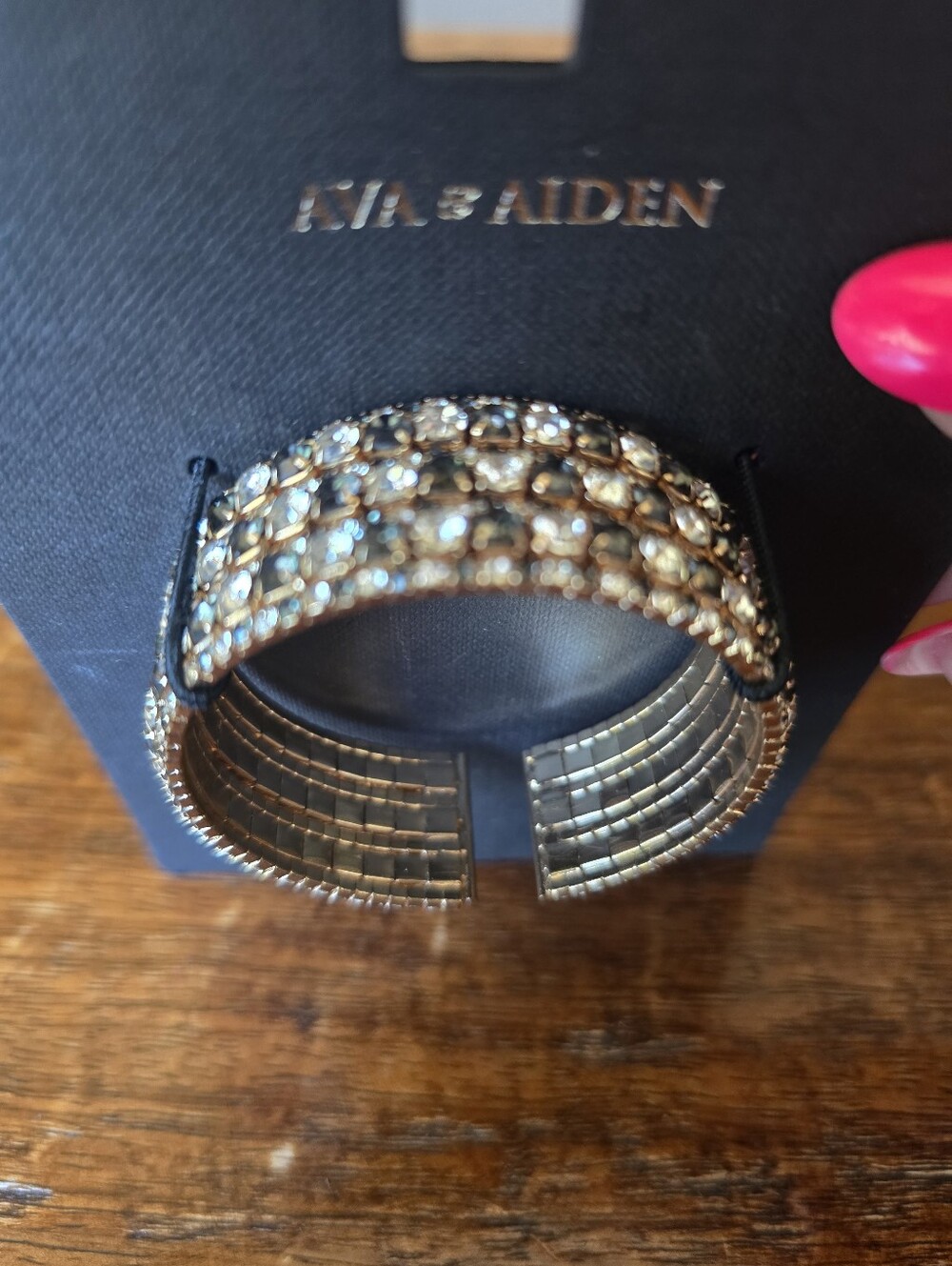 Ava & Aiden Gold and Clear Crystal Wide Cuff Bracelet